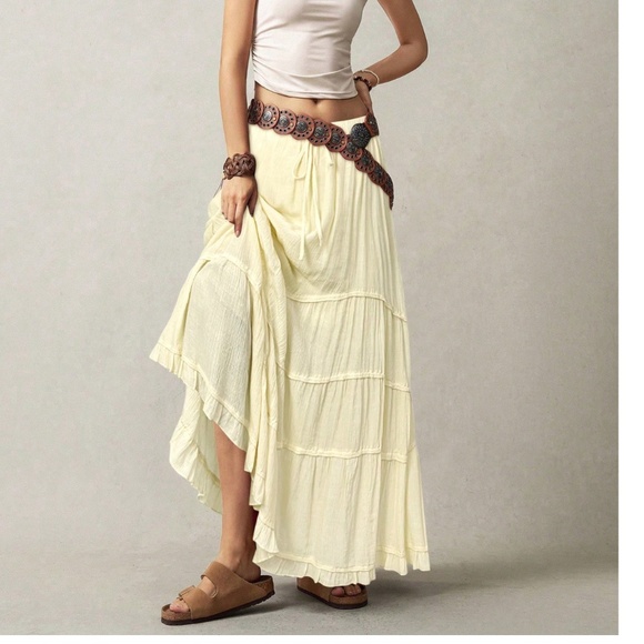 Plus Solid Stretchy Waist Ruffle Hem Maxi Skirt - Picture 5 of 9